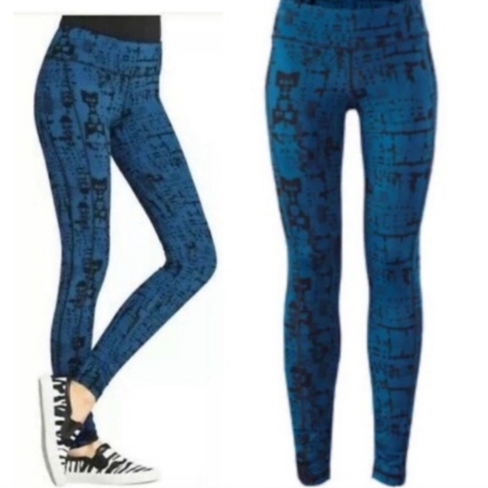 CABI size Large Cool Down‎ Leggings Low Rise Stretch Yoga Pants Blue Geometric